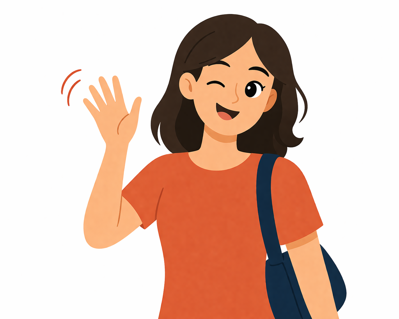 Cheerful woman waving in flat style