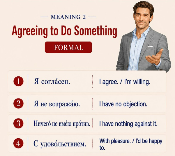 Formal Russian phrases for agreeing to do something